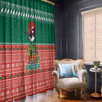 Bangladesh Christmas Window Curtain with Black-Capped Bird Gift Stack and Green Red Snowflake Pattern - Wonder Print Shop