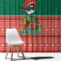 Bangladesh Christmas Window Curtain with Black-Capped Bird Gift Stack and Green Red Snowflake Pattern - Wonder Print Shop
