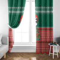 Bangladesh Christmas Window Curtain with Black-Capped Bird Gift Stack and Green Red Snowflake Pattern - Wonder Print Shop