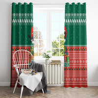 Bangladesh Christmas Window Curtain with Black-Capped Bird Gift Stack and Green Red Snowflake Pattern - Wonder Print Shop