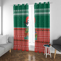 Bangladesh Christmas Window Curtain with Black-Capped Bird Gift Stack and Green Red Snowflake Pattern - Wonder Print Shop