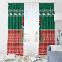 Bangladesh Christmas Window Curtain with Black-Capped Bird Gift Stack and Green Red Snowflake Pattern - Wonder Print Shop