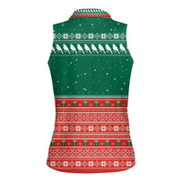 Bangladesh Christmas Women Sleeveless Polo Shirt with Black-Capped Bird Gift Stack and Green Red Snowflake Pattern - Wonder Print Shop