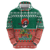 Bangladesh Christmas Zip Hoodie with Black-Capped Bird Gift Stack and Green Red Snowflake Pattern - Wonder Print Shop