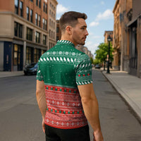 Bangladesh Christmas Zipper Polo Shirt with Black-Capped Bird Gift Stack and Green Red Snowflake Pattern - Wonder Print Shop