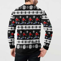 Skiing Snowflake Christmas Button Sweatshirt Xmas Holiday Patterns - Wonder Print Shop