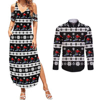Skiing Snowflake Christmas Couples Matching Summer Maxi Dress and Long Sleeve Button Shirt Xmas Holiday Patterns - Wonder Print Shop