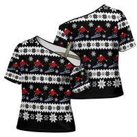 Skiing Snowflake Christmas Cross Shoulder Shirt Xmas Holiday Patterns - Wonder Print Shop