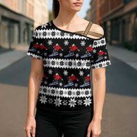 Skiing Snowflake Christmas Cross Shoulder Shirt Xmas Holiday Patterns - Wonder Print Shop