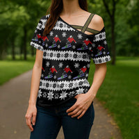 Skiing Snowflake Christmas Cross Shoulder Shirt Xmas Holiday Patterns - Wonder Print Shop