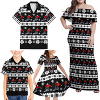 Skiing Snowflake Christmas Family Matching Off Shoulder Maxi Dress and Hawaiian Shirt Xmas Holiday Patterns - Wonder Print Shop