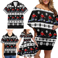 Skiing Snowflake Christmas Family Matching Off Shoulder Short Dress and Hawaiian Shirt Xmas Holiday Patterns - Wonder Print Shop