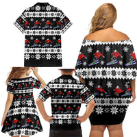 Skiing Snowflake Christmas Family Matching Off Shoulder Short Dress and Hawaiian Shirt Xmas Holiday Patterns - Wonder Print Shop