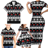 Skiing Snowflake Christmas Family Matching Short Sleeve Bodycon Dress and Hawaiian Shirt Xmas Holiday Patterns - Wonder Print Shop