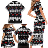 Skiing Snowflake Christmas Family Matching Short Sleeve Bodycon Dress and Hawaiian Shirt Xmas Holiday Patterns - Wonder Print Shop