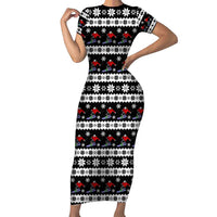Skiing Snowflake Christmas Family Matching Short Sleeve Bodycon Dress and Hawaiian Shirt Xmas Holiday Patterns - Wonder Print Shop