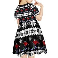 Skiing Snowflake Christmas Kid Short Sleeve Dress Xmas Holiday Patterns - Wonder Print Shop