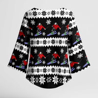 Skiing Snowflake Christmas Kimono Sleeve Blouse Xmas Holiday Patterns - Wonder Print Shop