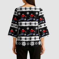 Skiing Snowflake Christmas Kimono Sleeve Blouse Xmas Holiday Patterns - Wonder Print Shop