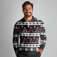Skiing Snowflake Christmas Long Sleeve Polo Shirt Xmas Holiday Patterns - Wonder Print Shop