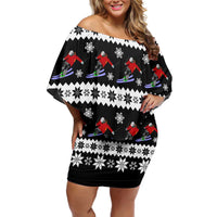 Skiing Snowflake Christmas Off Shoulder Short Dress Xmas Holiday Patterns - Wonder Print Shop