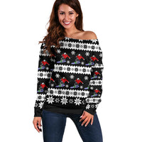 Skiing Snowflake Christmas Off Shoulder Sweater Xmas Holiday Patterns - Wonder Print Shop