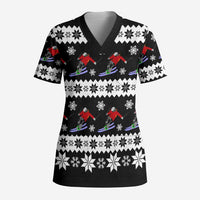 Skiing Snowflake Christmas Scrub Top Xmas Holiday Patterns - Wonder Print Shop