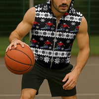 Skiing Snowflake Christmas Sleeveless Zip Hoodie Xmas Holiday Patterns - Wonder Print Shop