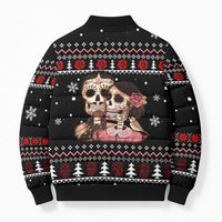 Skull Couple Christmas Bomber Puffer Jacket Xmas Holiday Patterns - Wonder Print Shop