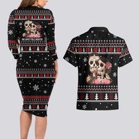 Skull Couple Christmas Couples Matching Long Sleeve Bodycon Dress and Hawaiian Shirt Xmas Holiday Patterns - Wonder Print Shop