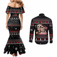 Skull Couple Christmas Couples Matching Mermaid Dress and Long Sleeve Button Shirt Xmas Holiday Patterns - Wonder Print Shop