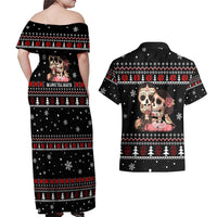 Skull Couple Christmas Couples Matching Off Shoulder Maxi Dress and Hawaiian Shirt Xmas Holiday Patterns - Wonder Print Shop