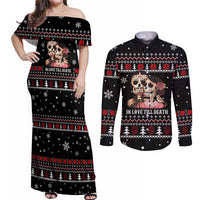 Skull Couple Christmas Couples Matching Off Shoulder Maxi Dress and Long Sleeve Button Shirt Xmas Holiday Patterns - Wonder Print Shop
