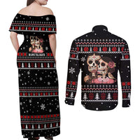 Skull Couple Christmas Couples Matching Off Shoulder Maxi Dress and Long Sleeve Button Shirt Xmas Holiday Patterns - Wonder Print Shop