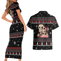 Skull Couple Christmas Couples Matching Short Sleeve Bodycon Dress and Hawaiian Shirt Xmas Holiday Patterns - Wonder Print Shop