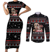 Skull Couple Christmas Couples Matching Short Sleeve Bodycon Dress and Long Sleeve Button Shirt Xmas Holiday Patterns - Wonder Print Shop
