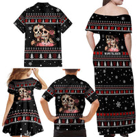 Skull Couple Christmas Family Matching Off Shoulder Maxi Dress and Hawaiian Shirt Xmas Holiday Patterns - Wonder Print Shop