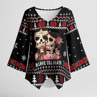 Skull Couple Christmas Kimono Sleeve Blouse Xmas Holiday Patterns - Wonder Print Shop