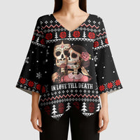 Skull Couple Christmas Kimono Sleeve Blouse Xmas Holiday Patterns - Wonder Print Shop