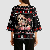 Skull Couple Christmas Kimono Sleeve Blouse Xmas Holiday Patterns - Wonder Print Shop