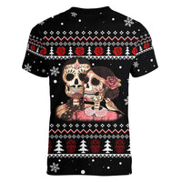 Skull Couple Christmas Women V-Neck T-Shirt Xmas Holiday Patterns - Wonder Print Shop