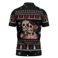 Skull Couple Christmas Zipper Polo Shirt Xmas Holiday Patterns - Wonder Print Shop