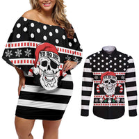 Skull Creepmas Christmas Yall Christmas Couples Matching Off Shoulder Short Dress and Long Sleeve Button Shirt Xmas Holiday Patterns - Wonder Print Shop