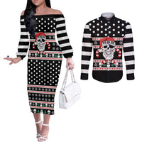 Skull Creepmas Christmas Yall Christmas Couples Matching Off The Shoulder Long Sleeve Dress and Long Sleeve Button Shirt Xmas Holiday Patterns - Wonder Print Shop