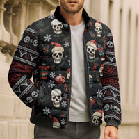 Skull Face Christmas Bomber Puffer Jacket Xmas Holiday Patterns - Wonder Print Shop