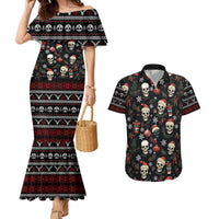 Skull Face Christmas Couples Matching Mermaid Dress and Hawaiian Shirt Xmas Holiday Patterns - Wonder Print Shop