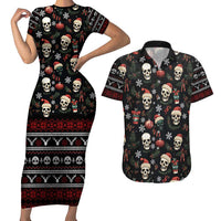 Skull Face Christmas Couples Matching Short Sleeve Bodycon Dress and Hawaiian Shirt Xmas Holiday Patterns - Wonder Print Shop
