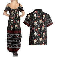 Skull Face Christmas Couples Matching Summer Maxi Dress and Hawaiian Shirt Xmas Holiday Patterns - Wonder Print Shop