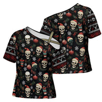 Skull Face Christmas Cross Shoulder Shirt Xmas Holiday Patterns - Wonder Print Shop