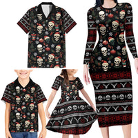 Skull Face Christmas Family Matching Long Sleeve Bodycon Dress and Hawaiian Shirt Xmas Holiday Patterns - Wonder Print Shop